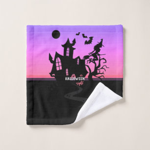 Toalha De Rosto Halloween Sunset Night Witch and Bats Hunted House
