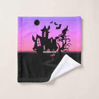 Toalha De Rosto Halloween Sunset Night Witch and Bats Hunted House