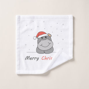 Toalha De Rosto Hippo Christmas Snow Winter Animais Hippos