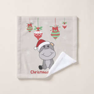 Toalha De Rosto Hippo Feliz Natal Animais de inverno Hippos Wash C