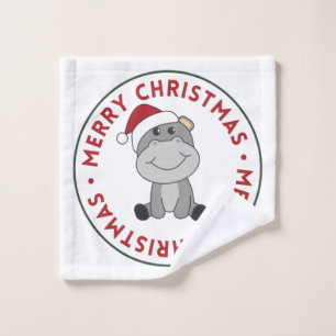Toalha De Rosto Hippo Feliz Natal Animais de inverno Hippos Wash C