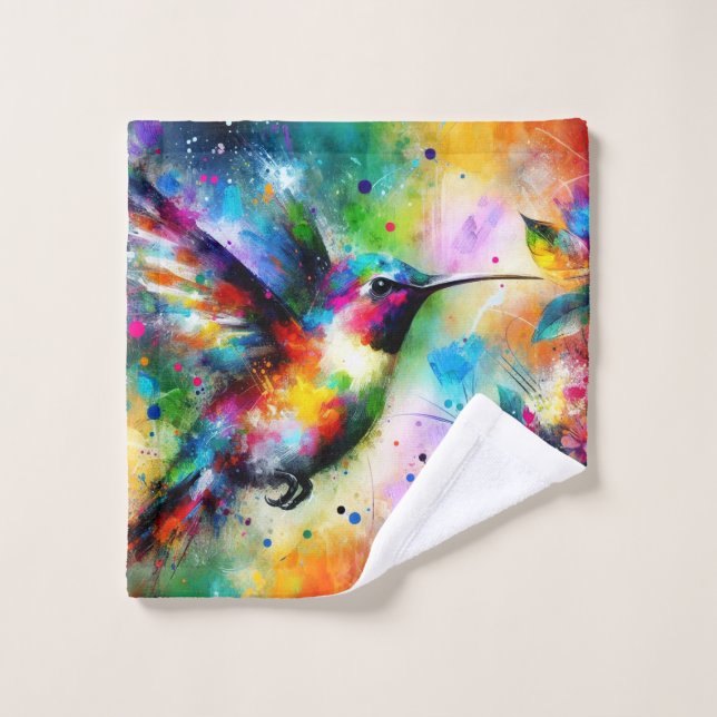 Toalha De Rosto Hummingbird Impressionista Whimsical Colorcista (Pano de lavar)