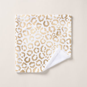 Toalha De Rosto Impressão Animal Leopardo Branco Dourado Elegante 