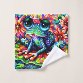 Toalha De Rosto Impressionante impressionista Sapo Floral Verde Az