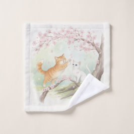 Toalha De Rosto Japanese Garden Kittens & Cherry Blossoms