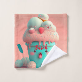 Toalha De Rosto Kawaii, cor-de-rosa, sorvete, copo de taça bonitin