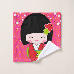 Toalha De Rosto Kokeshi Doll kawaii Wash Cloth