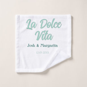 Toalha De Rosto La Dolce Vita verde azul pastel nome data casament