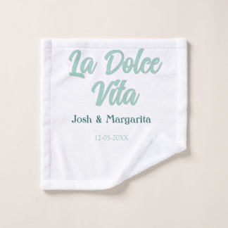 Toalha De Rosto La Dolce Vita verde azul pastel nome data casament