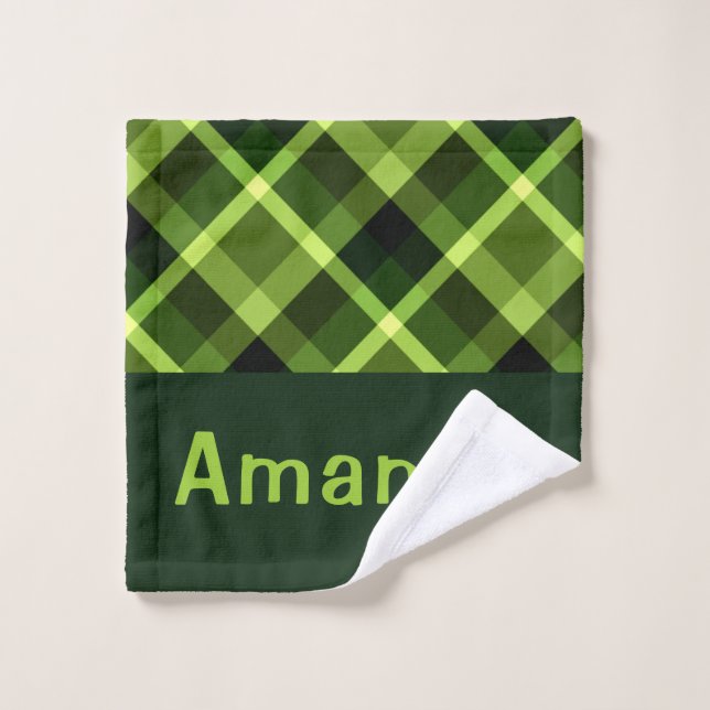 Toalha De Rosto Lava-Xadrez verde Elegante Monograma (Pano de lavar)