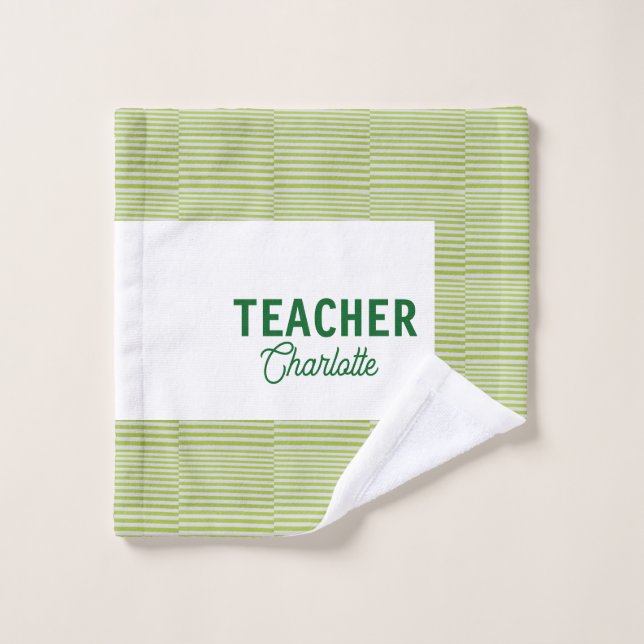 Toalha De Rosto Lemon green white stripes teacher professor name c (Pano de lavar)
