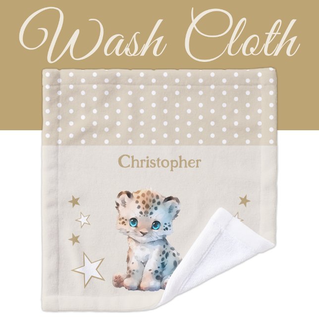 Toalha De Rosto Leopardo-bonito adiciona nome bolinhas estrelas ca (Criador carregado)