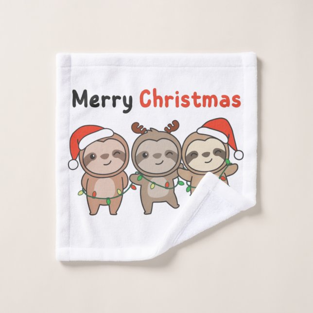 Toalha De Rosto Leve Natal Bonita Sloths Feliz Natal (Pano de lavar)