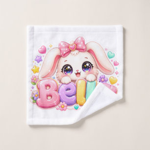 Toalha De Rosto Linda Kawaii Bella Bunny Nome Pastel Rosa Floral B