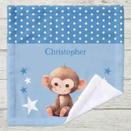Toalha De Rosto Macaco fofo adicionar nome bolinhas estrelas azul