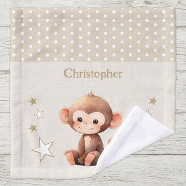 Toalha De Rosto Macaco fofo adicionar nome bolinhas estrelas marro