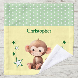 Toalha De Rosto Macaco fofo adicionar nome bolinhas estrelas verde