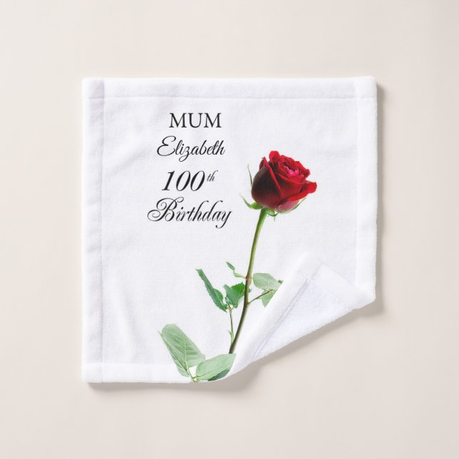 Toalha De Rosto Mãe 100ª Rosa vermelha de aniversário Personalizad (Pano de lavar)