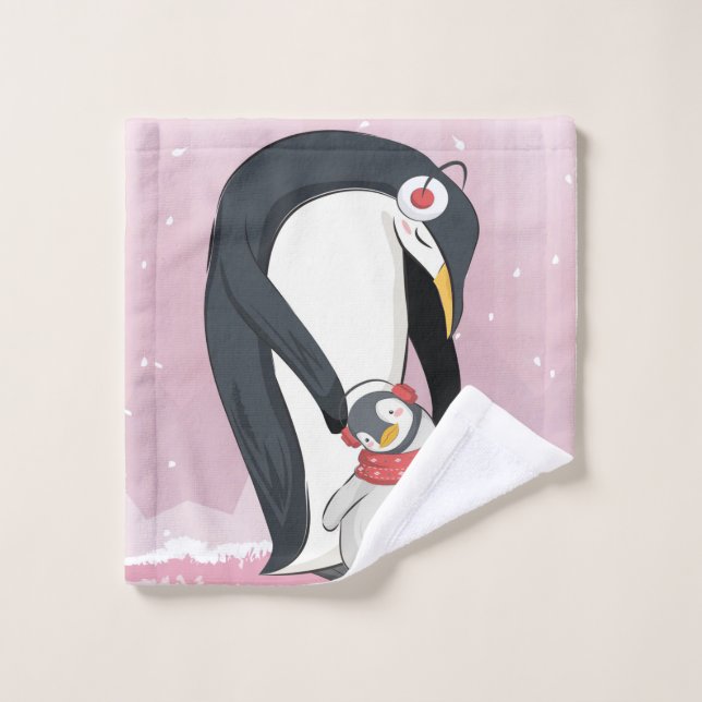 Toalha De Rosto Mãe E Pinguim Bebê | Presentes Para Bebês (Pano de lavar)
