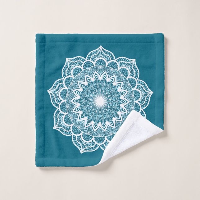 Toalha De Rosto Mandala Branco em Fundo Azul (Pano de lavar)
