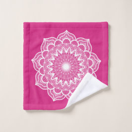 Toalha De Rosto Mandala Branco em Fundo Rosa