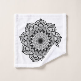 Toalha De Rosto Mandala Preto em Fundo Branco