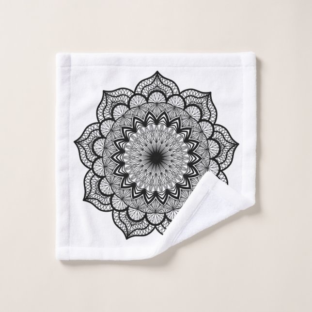 Toalha De Rosto Mandala Preto em Fundo Branco (Pano de lavar)