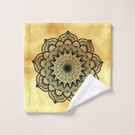 Toalha De Rosto Mandala Preto em Fundo Dourado Suave