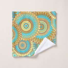 Toalha De Rosto Mandala Sobreposto Azul Marrom Dourado