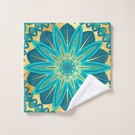 Toalha De Rosto Mandalas Flor de Ouro Azul