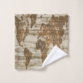 Toalha De Rosto Mapa castanho da impressão mundial