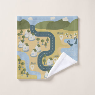 Toalha De Rosto mapa de viagem de férias do cenário de cartoon na