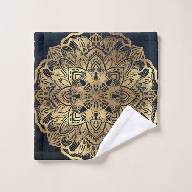 Toalha De Rosto Marinho Moderno Chic Blue Dourado Mandala (Pano de lavar)