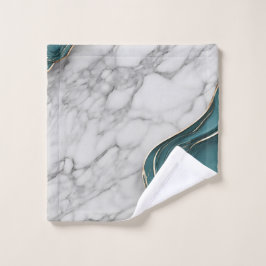 Toalha De Rosto Mármaco Dourado de Teal Escuro Monograma Elegante
