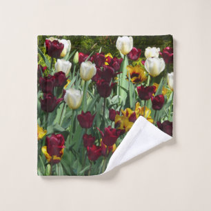 Toalha De Rosto Maroon e Tulipas Amarelas Palidez Colorida