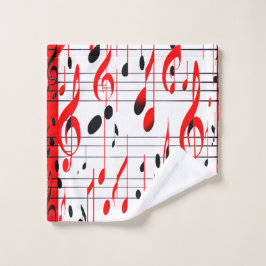 Toalha De Rosto Melodias em cascata chic, vermelho, branco e preto