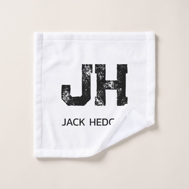 TOALHA DE ROSTO MINIMALIST BLACK TWO LETTER MONOGRAM NAME WHITE (Pano de lavar)