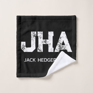 TOALHA DE ROSTO MINIMALIST WHITE THREE LETTER MONOGRAM NAME BLACK 