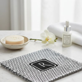 Toalha De Rosto Modern Geometric Monogram Black White