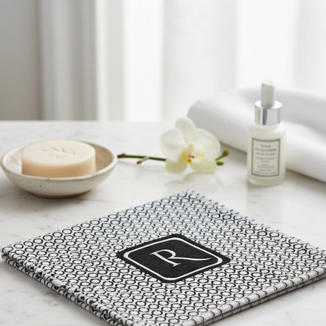 Toalha De Rosto Modern Geometric Monogram Black White (Criador carregado)