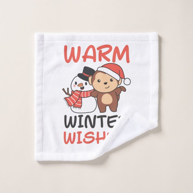 Toalha De Rosto Monkey Warm Winter Wishes Snowman (Pano de lavar)