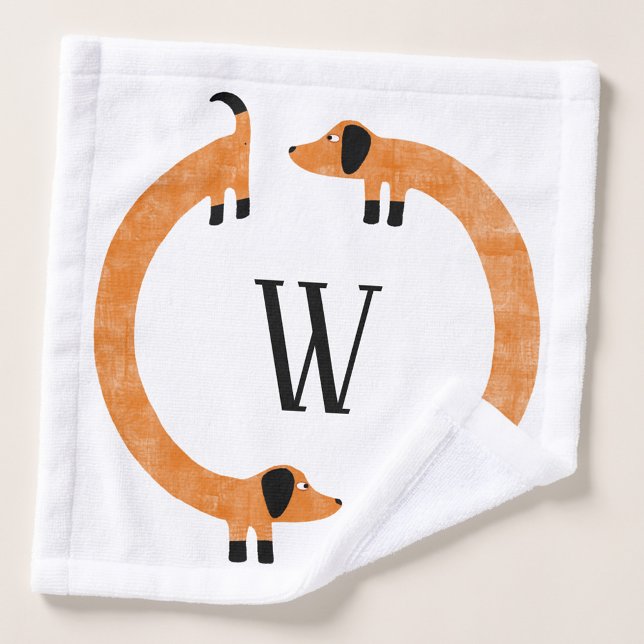 Toalha De Rosto Monograma de Enchimento de Enchimento Engraçado (Personalized Dachshund Wiener Sausage Dog monogram initial wash cloth)