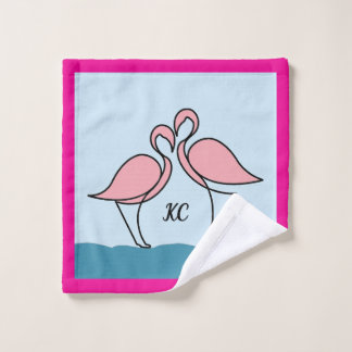 Toalha De Rosto Monograma Dois Flamingos Rosa na Água