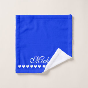 Toalha De Rosto Monograma Elegante Coração Branco Azul Real