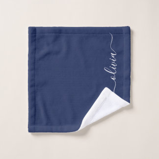 Toalha De Rosto Monograma marinho Azul e Branco Moderno