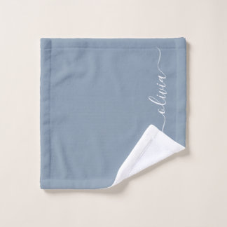 Toalha De Rosto Monograma Moderno Minimalista Dusty Blue Elegante