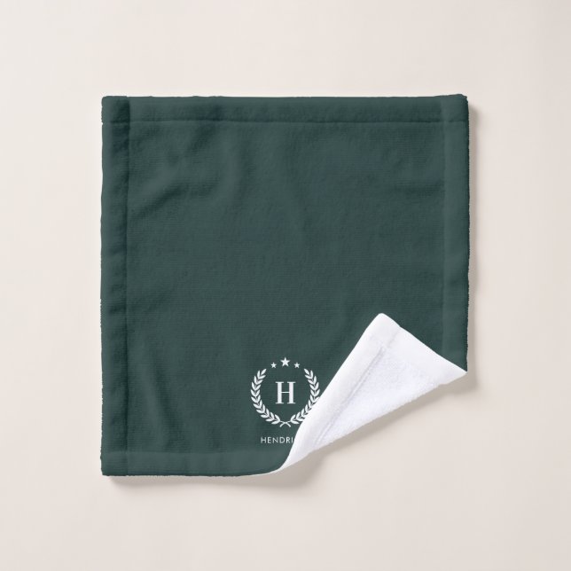 Toalha De Rosto Monograma Moderno Minimalista Verde Escuro Stylish (Pano de lavar)