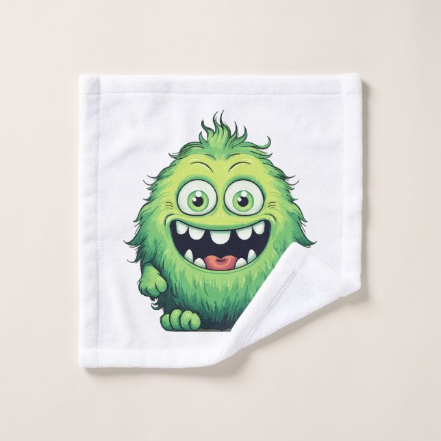 Toalha De Rosto Monstro Verde Fofo Sorridente Desenho Animado (Pano de lavar)