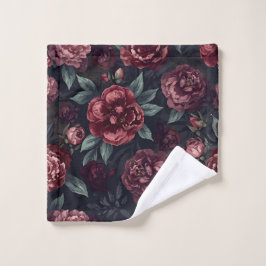Toalha De Rosto Moody Florals Watercolor Dark Red Pattern