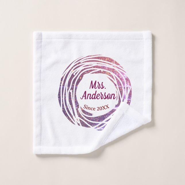 Toalha De Rosto Mrs name pink mauve border since year wedding brid (Pano de lavar)